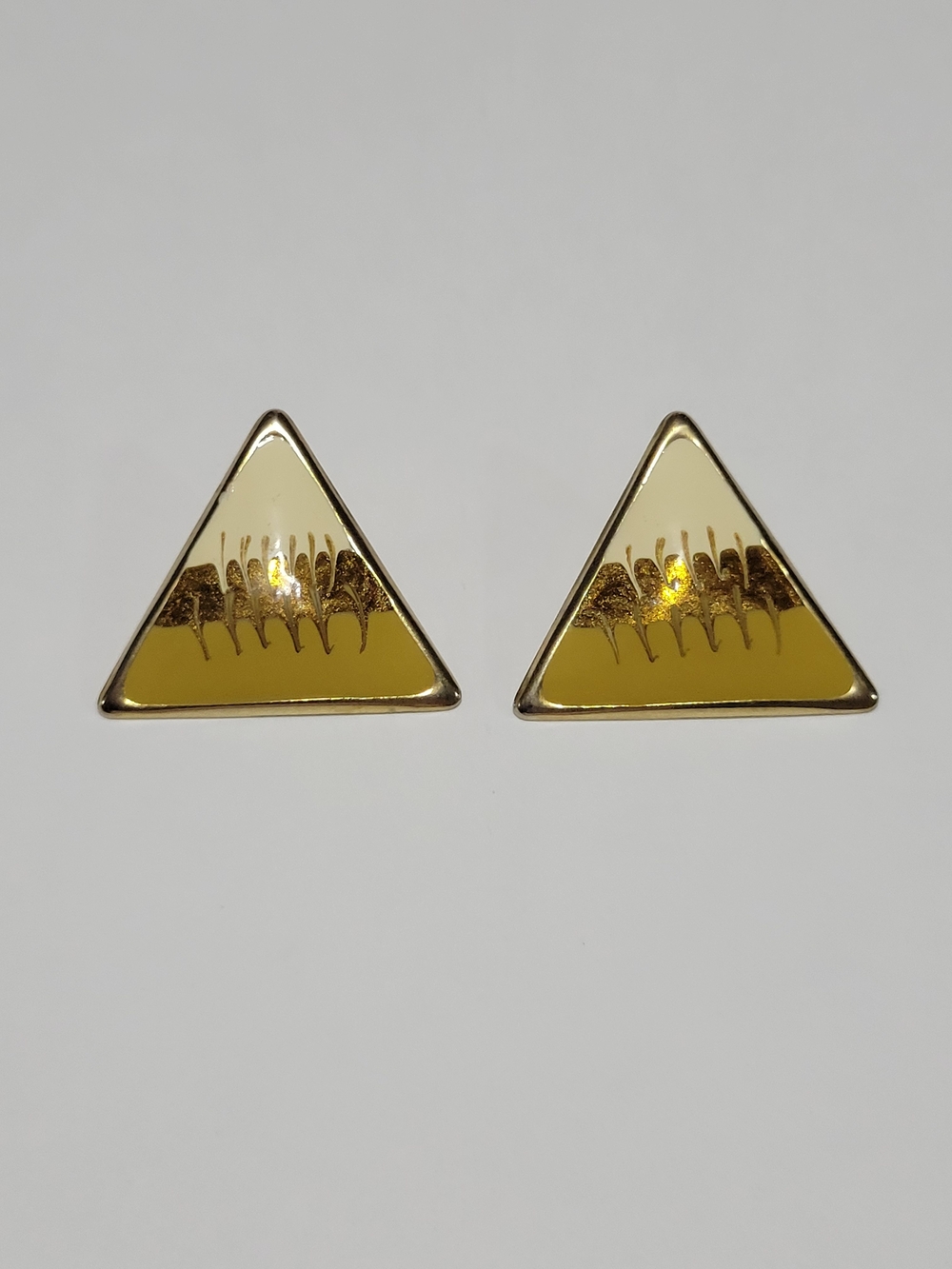 Triangle Gold Tone Yellow Enamel Stud Earrings